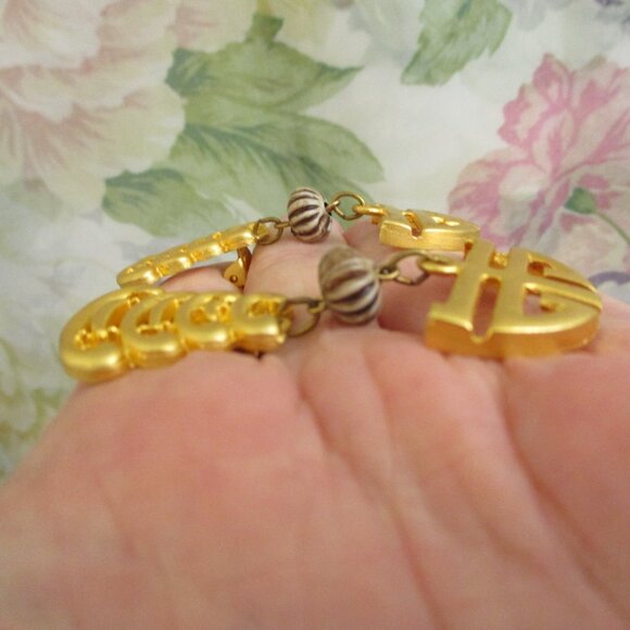 VINTAGE Asian Style Gold Plate Necklace Earrings: Ceramic Bead Dangle Jewelry - Picture 9 of 12